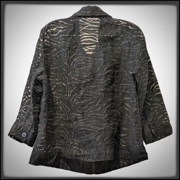 Clara S Black Sheer Mesh Textured Zip Up Shirt Jacket Zebra AOP Women's XL - Picture 3 of 9